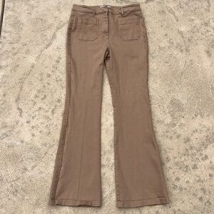 REISS Aspen Women's Tan Patch Pocket Flare Leg Twill Trouser Pants Size 8